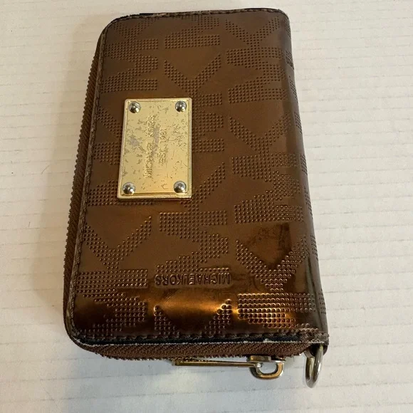 Michael Kors Bronze Monogram Zip-Around Wallet with Gold Plaque - Picture 6 of 10